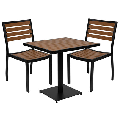 Lark Outdoor Patio Bistro Dining Table Set with 2 Chairs and Faux Teak Poly Slats