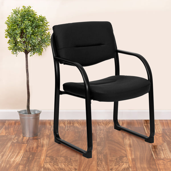 Black LeatherSoft Executive Reception Chair with Sled Base and Foam Padded Seat