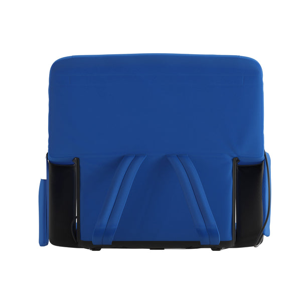 Blue |#| Foldable Reclining Stadium Chair with Backpack Straps-Heated Back and Seat-Blue
