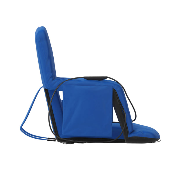 Blue |#| Foldable Reclining Stadium Chair with Backpack Straps-Heated Back and Seat-Blue