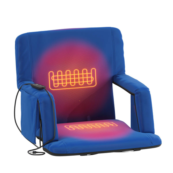 Blue |#| Foldable Reclining Stadium Chair with Backpack Straps-Heated Back and Seat-Blue