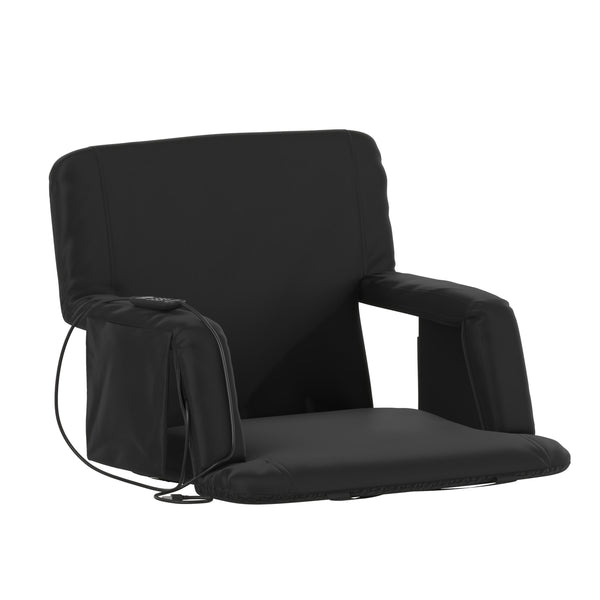 Black |#| Foldable Reclining Stadium Chair with Backpack Straps-Heated Back and Seat-Black