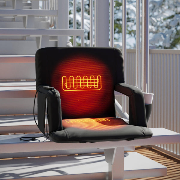 Black |#| Foldable Reclining Stadium Chair with Backpack Straps-Heated Back and Seat-Black