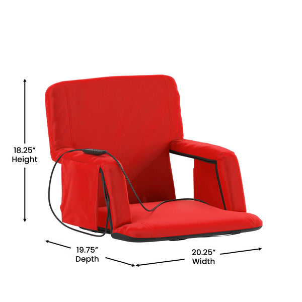 Red |#| Foldable Reclining Stadium Chair with Backpack Straps-Heated Back and Seat-Red