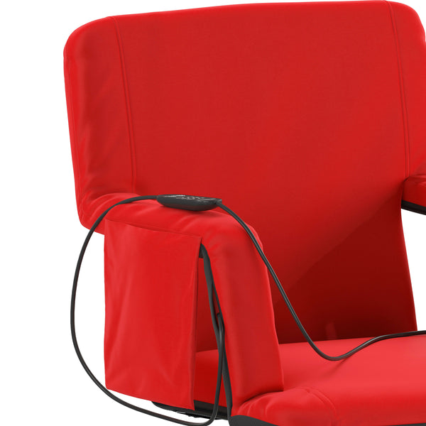 Red |#| Foldable Reclining Stadium Chair with Backpack Straps-Heated Back and Seat-Red