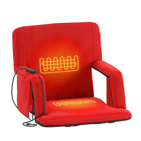 Red |#| Foldable Reclining Stadium Chair with Backpack Straps-Heated Back and Seat-Red