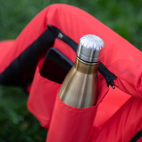 Red |#| Foldable Reclining Stadium Chair with Backpack Straps and Heated Seat - Red