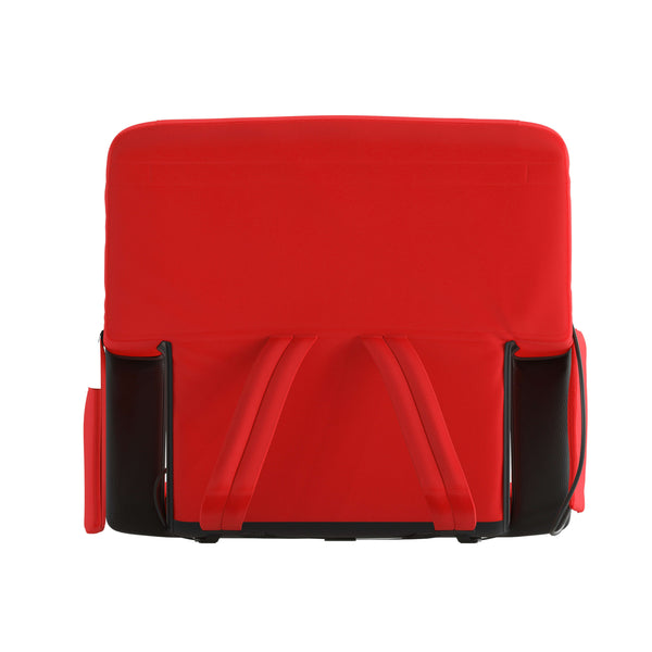 Red |#| Foldable Reclining Stadium Chair with Backpack Straps and Heated Seat - Red