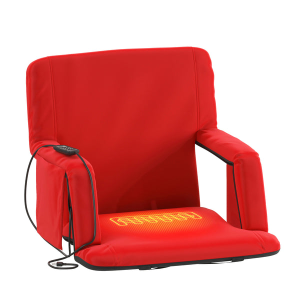 Red |#| Foldable Reclining Stadium Chair with Backpack Straps and Heated Seat - Red