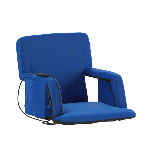 Blue |#| Foldable Reclining Stadium Chair with Backpack Straps and Heated Seat - Blue