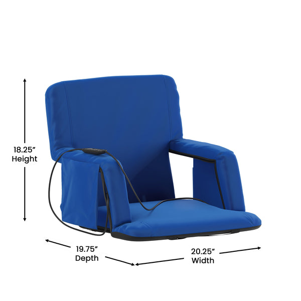 Blue |#| Foldable Reclining Stadium Chair with Backpack Straps and Heated Seat - Blue