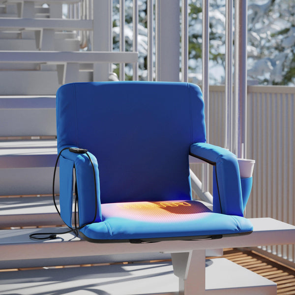 Blue |#| Foldable Reclining Stadium Chair with Backpack Straps and Heated Seat - Blue