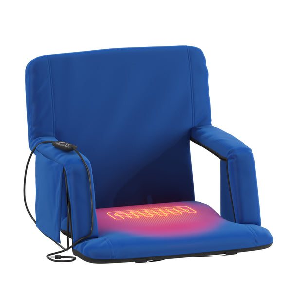 Blue |#| Foldable Reclining Stadium Chair with Backpack Straps and Heated Seat - Blue