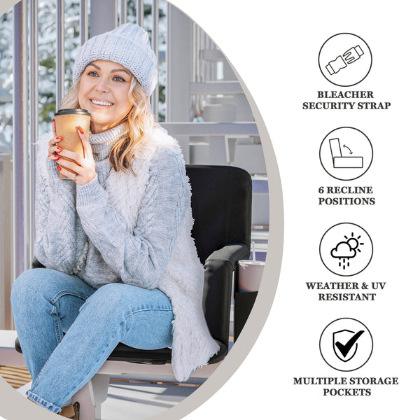 Black |#| Foldable Reclining Stadium Chair with Backpack Straps and Heated Seat - Black