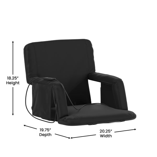 Black |#| Foldable Reclining Stadium Chair with Backpack Straps and Heated Seat - Black