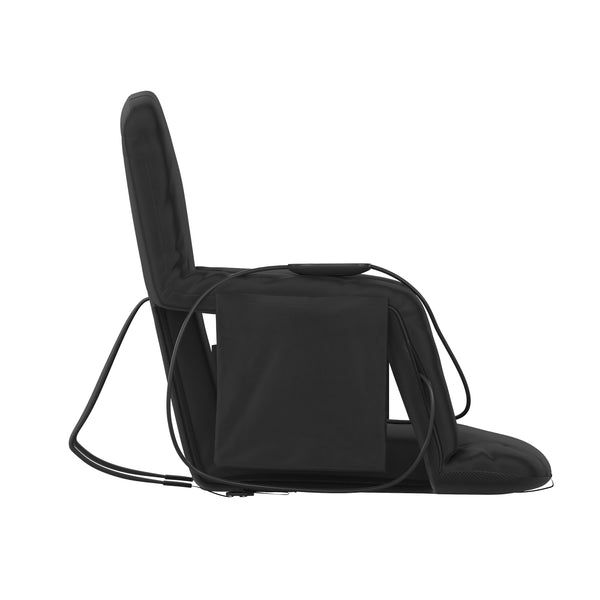 Black |#| Foldable Reclining Stadium Chair with Backpack Straps and Heated Seat - Black
