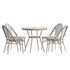 Marseille Indoor/Outdoor Commercial French Bistro 31.5" Table, Textilene, Glass Top with 4 Stack Chairs