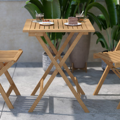 Martindale Solid Acacia Wood 24 Inch Square Portable Folding Patio Table with Slatted Top and X Shaped Frame