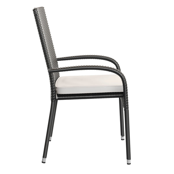 Cream Cushions/Black Frame |#| Set of 4 Indoor/Outdoor Patio Chairs with 1.25" Thick Cushions - Black/Cream