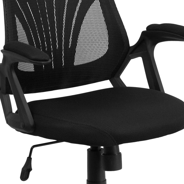 Black Mesh |#| Mid-Back Designer Black Mesh Swivel Task Office Chair with Open Arms