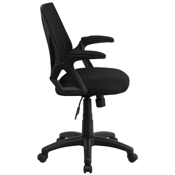 Black Mesh |#| Mid-Back Designer Black Mesh Swivel Task Office Chair with Open Arms