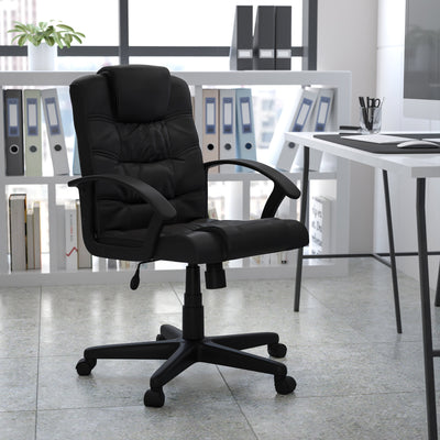 Mid-Back LeatherSoft Ripple and Accent Stitch Upholstered Swivel Task Office Chair with Arms