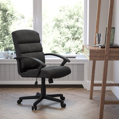 Mid-Back LeatherSoft Swivel Task Office Chair with Accent Divided Back and Arms