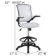 White |#| Mid-Back White Mesh Ergonomic Drafting Chair with Foot Ring and Flip-Up Arms