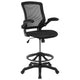 Black |#| Mid-Back Black Mesh Ergonomic Drafting Chair with Foot Ring and Flip-Up Arms