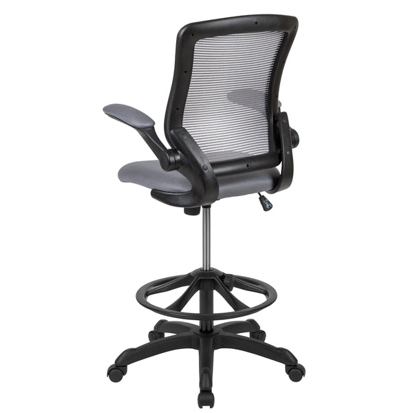 Dark Gray |#| Mid-Back Dark Gray Mesh Ergonomic Drafting Chair with Foot Ring and Flip-Up Arms