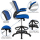 Blue |#| Mid-Back Blue Mesh Ergonomic Drafting Chair with Foot Ring and Flip-Up Arms