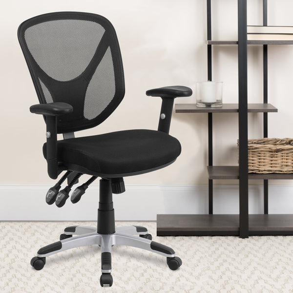 Mid-Back Black Mesh Multifunction Swivel Task Office Chair with Adjustable Arms