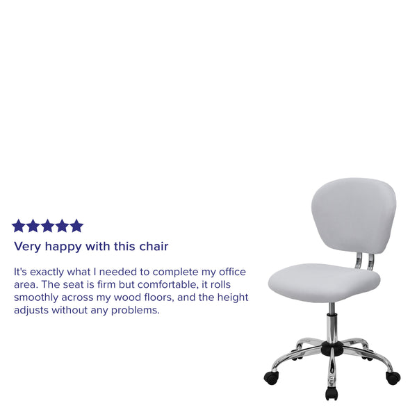 White |#| Mid-Back White Mesh Padded Swivel Task Office Chair with Chrome Base