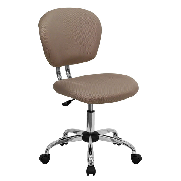 Coffee Brown |#| Mid-Back Coffee Brown Mesh Padded Swivel Task Office Chair with Chrome Base