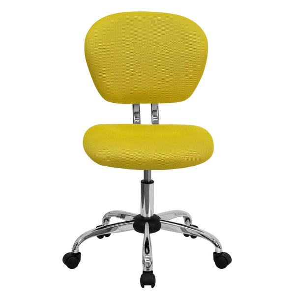 Yellow |#| Mid-Back Yellow Mesh Padded Swivel Task Office Chair with Chrome Base