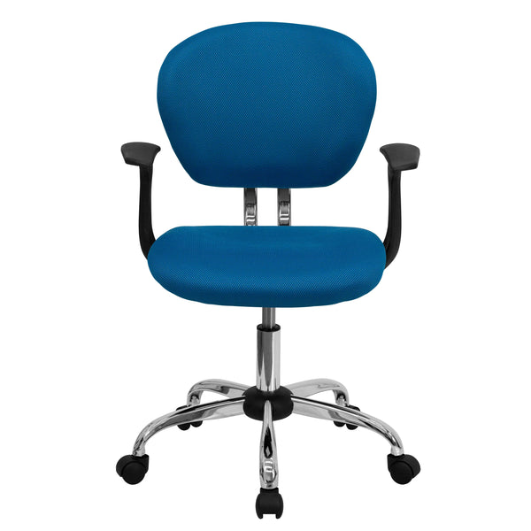 Navy |#| Mid-Back Navy Mesh Padded Swivel Task Office Chair with Chrome Base and Arms