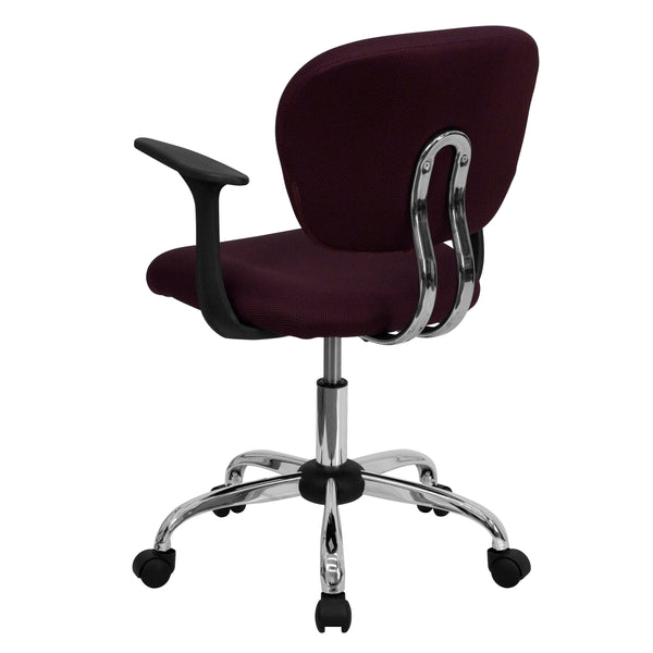 Burgundy |#| Mid-Back Burgundy Mesh Padded Swivel Task Office Chair with Chrome Base and Arms