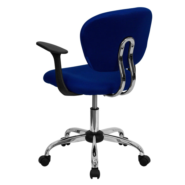 Blue |#| Mid-Back Blue Mesh Padded Swivel Task Office Chair with Chrome Base and Arms