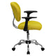 Yellow |#| Mid-Back Yellow Mesh Padded Swivel Task Office Chair with Chrome Base and Arms