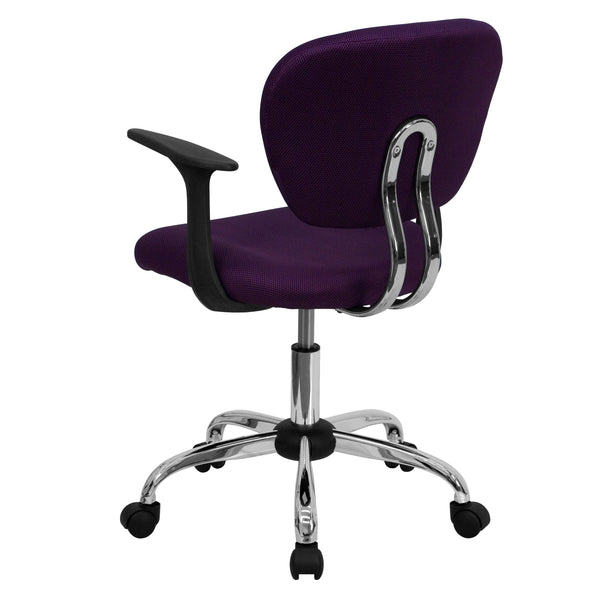 Purple |#| Mid-Back Purple Mesh Padded Swivel Task Office Chair with Chrome Base and Arms