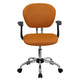 Orange |#| Mid-Back Orange Mesh Padded Swivel Task Office Chair with Chrome Base and Arms