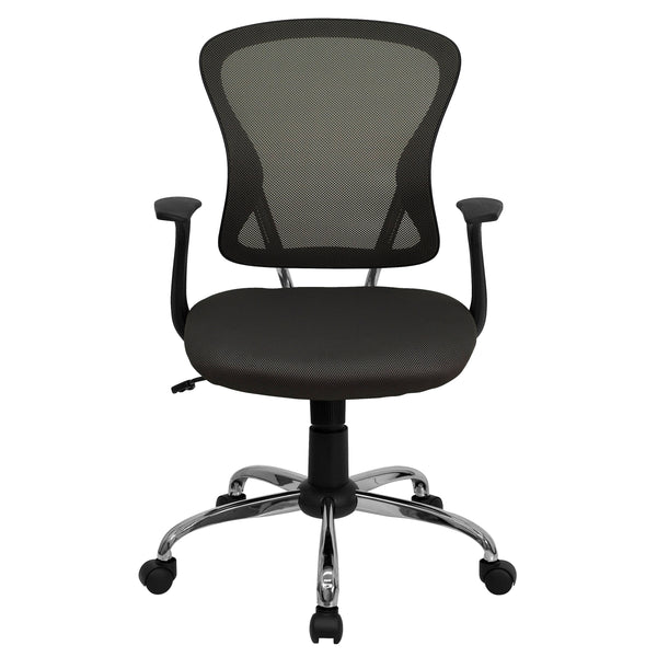 Dark Gray |#| Mid-Back Dark Gray Mesh Swivel Task Office Chair with Chrome Base and Arms