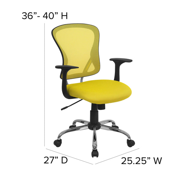 Yellow |#| Mid-Back Yellow Mesh Swivel Task Office Chair with Chrome Base and Arms