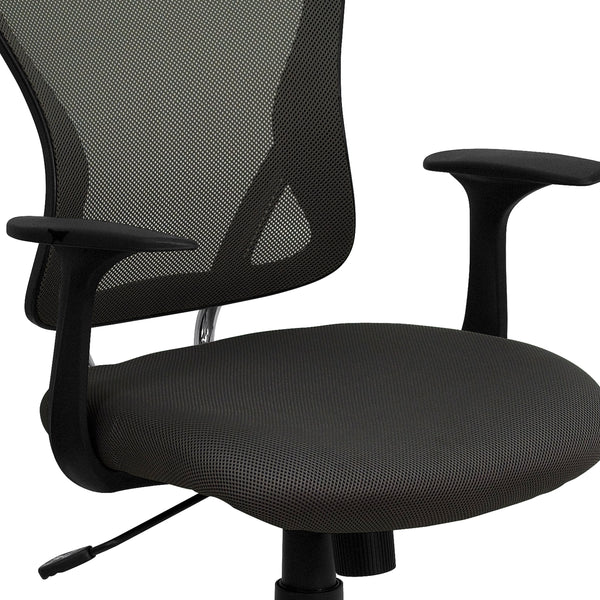 Dark Gray |#| Mid-Back Dark Gray Mesh Swivel Task Office Chair with Chrome Base and Arms