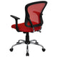 Red |#| Mid-Back Red Mesh Swivel Task Office Chair with Chrome Base and Arms