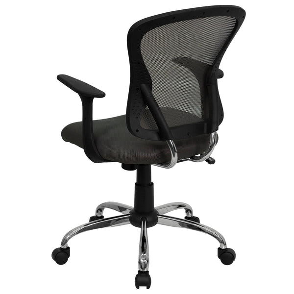 Dark Gray |#| Mid-Back Dark Gray Mesh Swivel Task Office Chair with Chrome Base and Arms