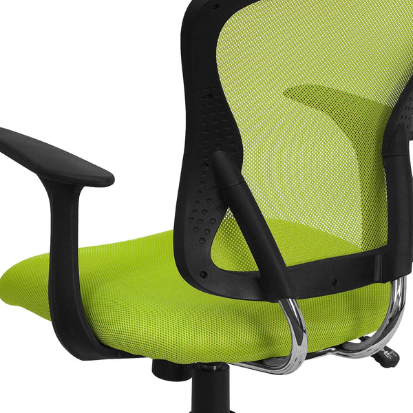 Green |#| Mid-Back Green Mesh Swivel Task Office Chair with Chrome Base and Arms