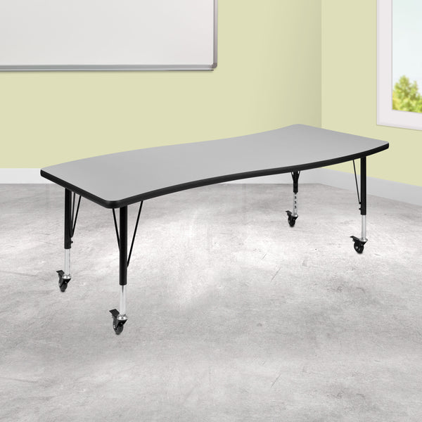 Grey |#| Mobile 26inchW x 60inchL Wave Collaborative Grey Kids Adjustable Activity Table