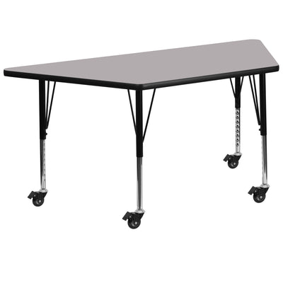 Mobile 29''W x 57''L Trapezoid Thermal Laminate Activity Table - Height Adjustable Short Legs