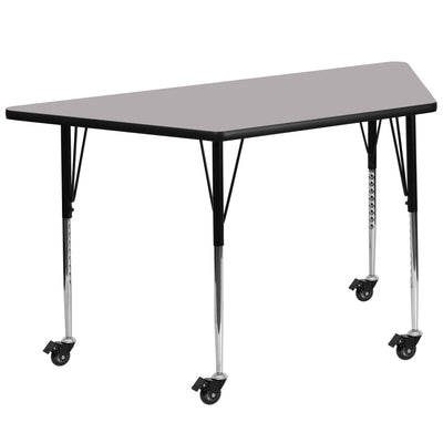 Mobile 29''W x 57''L Trapezoid Thermal Laminate Activity Table - Standard Height Adjustable Legs